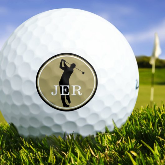 Golfer Player Modern Sports Monogram Gold Black Go Golfball