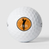 Golfer Player Modern Sports Monogram Orange Black Golfball (Vorderseite)