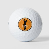 Golfer Player Modern Sports Monogram Orange Black Golfball (Vorderseite)