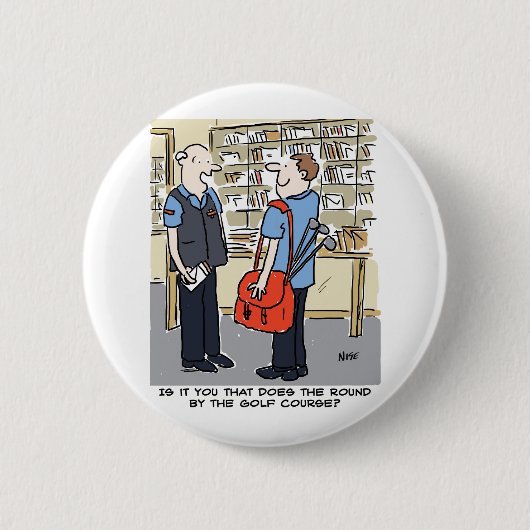 Golfer Postman Lieben Golf Cartoon Button (Vorderseite)