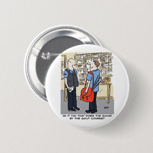 Golfer Postman Lieben Golf Cartoon Button (Vorne & Hinten)