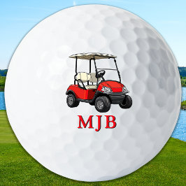 Golfer Red Cart Personalized 3 Initial Monogram Golfball
