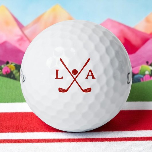 Golfer Red Initials mit Crossed Clubs Golfball