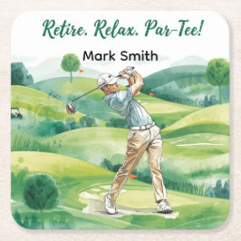 Golfer retirement par tee party golfing on course rechteckiger pappuntersetzer