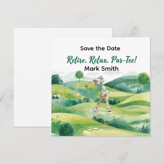 Golfer retirement par tee party golfing on course save the date (Vorne/Hinten)