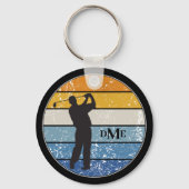 Golfer-Retro-Streifen der Monogramm-Silhouette Schlüsselanhänger (Vorderseite)