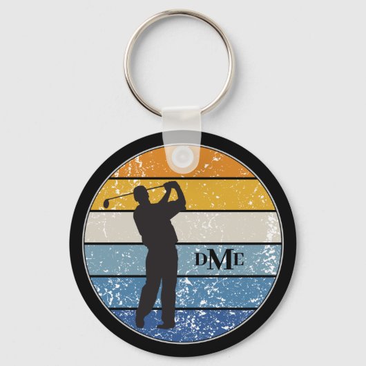 Golfer-Retro-Streifen der Monogramm-Silhouette Schlüsselanhänger (Vorderseite)