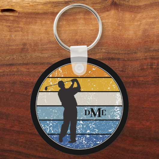 Golfer-Retro-Streifen der Monogramm-Silhouette Schlüsselanhänger (Vorderseite)