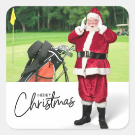 Golfer Santa auf Grün zu Weihnachten Quadratischer Aufkleber
