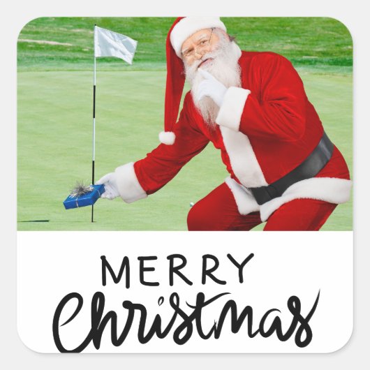 Golfer Santa auf Grün zu Weihnachten Quadratischer Aufkleber (Vorderseite)