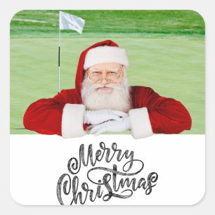 Golfer Santa auf Grün zu Weihnachten Quadratischer Aufkleber