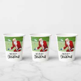 Golfer Santa Claus auf dem Grünen für Weihnachtsbu Pappbecher