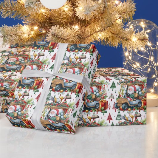 Golfer Santa Claus auf Golf Cart Weihnachten Thema Geschenkpapier (Feiertage)