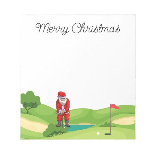 Golfer Santa Claus Frohe Weihnachten am Golfplatz Notizblock (Vorderseite)