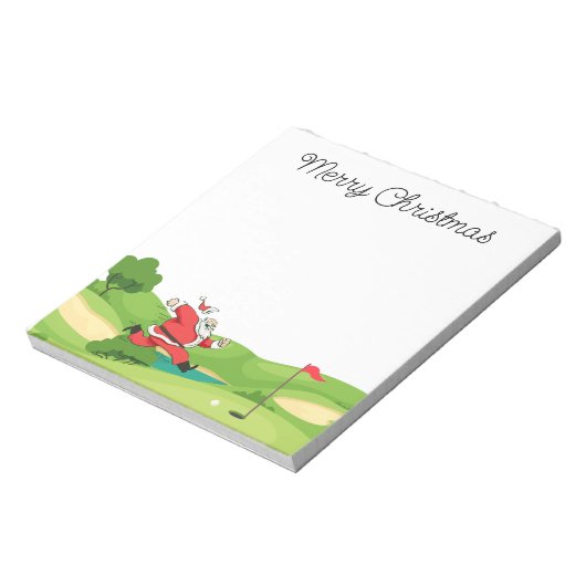 Golfer Santa Claus Frohe Weihnachten am Golfplatz Notizblock (Rotiert)