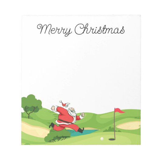 Golfer Santa Claus Frohe Weihnachten am Golfplatz Notizblock (Vorderseite)