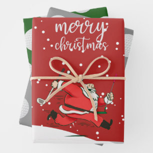 Golfer Santa Claus Golf Frohe Weihnachten Geschenkpapier Set