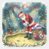 Golfer Santa Claus Golf Frohe Weihnachten Quadratischer Aufkleber (Vorderseite)