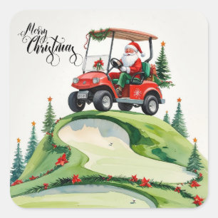 Golfer Santa Claus Golf Frohe Weihnachten Quadratischer Aufkleber