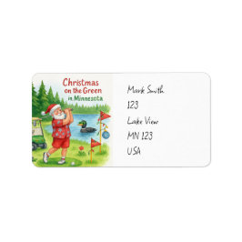 Golfer Santa Claus Golfing in Minnesota Lake view Adressaufkleber