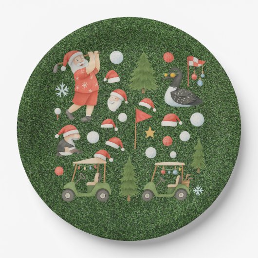 Golfer Santa Claus Golfing in Minnesota on Green Pappteller (Vorderseite)