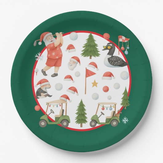 Golfer Santa Claus Golfing in Minnesota on Green Pappteller (Vorderseite)