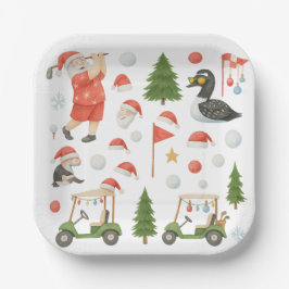 Golfer Santa Claus Golfing in Minnesota on Green Pappteller