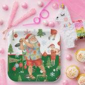 Golfer Santa Claus Golfing in Minnesota on Green Pappteller (Party)