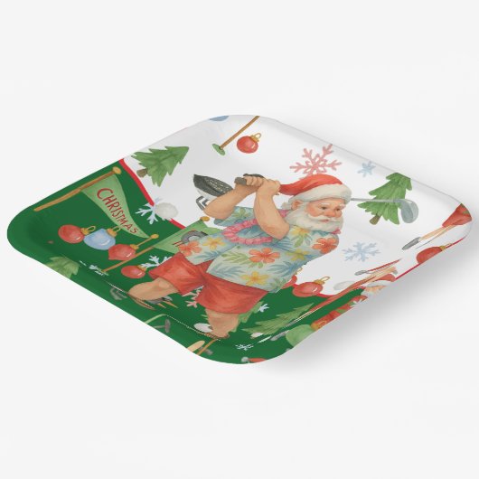 Golfer Santa Claus Golfing in Minnesota on Green Pappteller (Gewinkelt)