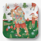 Golfer Santa Claus Golfing in Minnesota on Green Pappteller (Vorderseite)