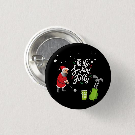 Golfer Santa Claus golft unter Schnee Weihnachten Button (Vorne & Hinten)