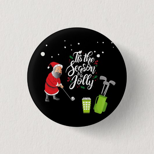 Golfer Santa Claus golft unter Schnee Weihnachten Button (Vorderseite)