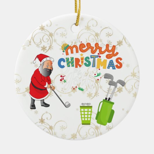Golfer Santa Claus golft unter Schnee Weihnachten Keramik Ornament (Vorne)