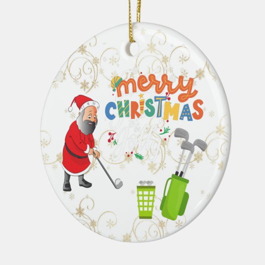 Golfer Santa Claus golft unter Schnee Weihnachten Keramik Ornament (Links)