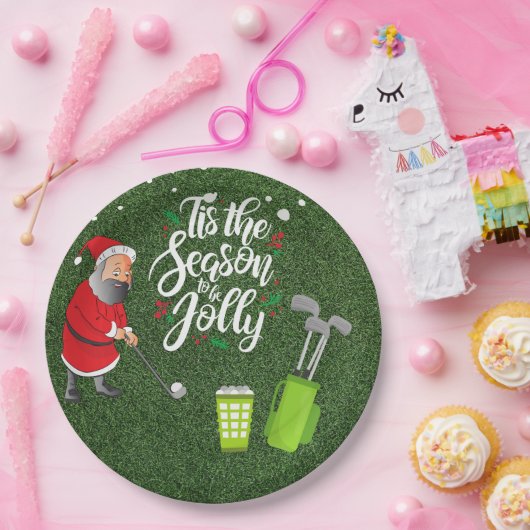 Golfer Santa Claus golft unter Schnee Weihnachten Pappteller (Party)