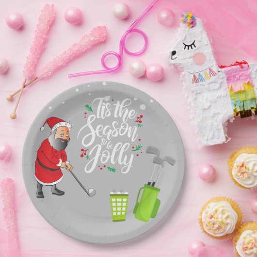 Golfer Santa Claus golft unter Schnee Weihnachten Pappteller (Party)