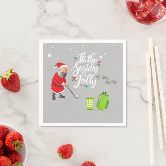Golfer Santa Claus golft unter Schnee Weihnachten Serviette (Beispiel)