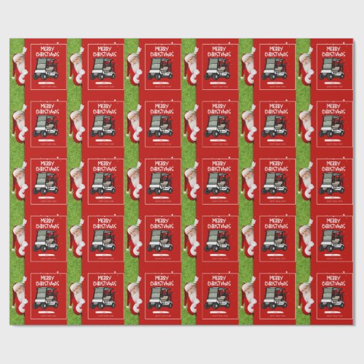 Golfer Santa Claus mit Golf Cart Frohe Weihnachten Geschenkpapier (Flach)