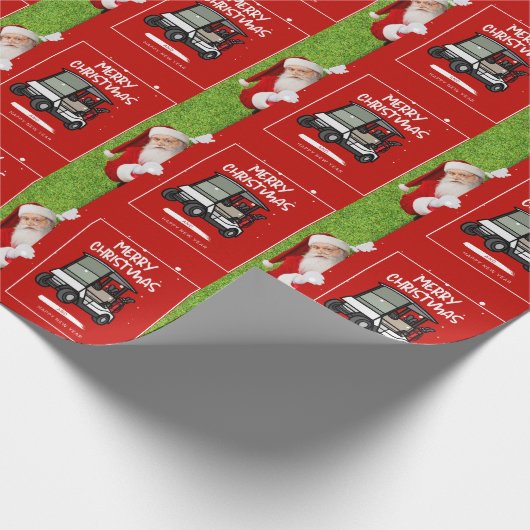 Golfer Santa Claus mit Golf Cart Frohe Weihnachten Geschenkpapier (Ecke)