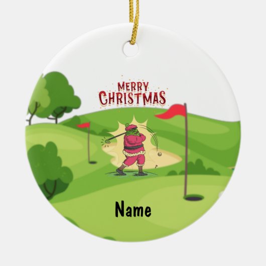 Golfer Santa Claus mit Golf Cart zu Weihnachten Keramik Ornament (Vorne)