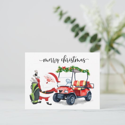 Golfer Santa Claus mit Golfwagen für Weihnachten (Stehend Vorderseite)