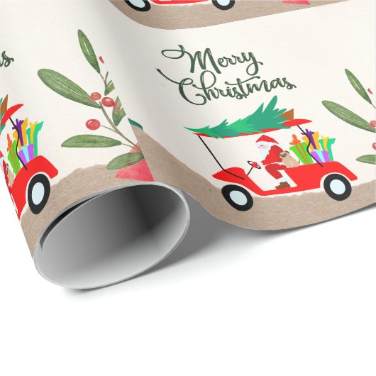 Golfer Santa Claus reiten Golfwagen für Weihnachte Geschenkpapier (Rolleneckpunkt)