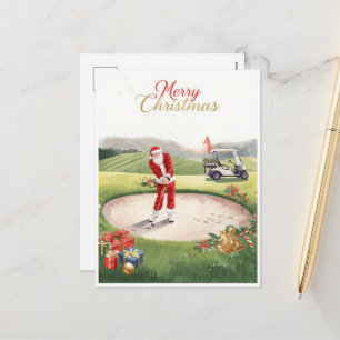 Golfer Santa im Bunker Lustiger Golf-Weihnachten Feiertagspostkarte