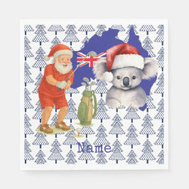Golfer Santa mit Koala Bear auf Australischer Kart Serviette