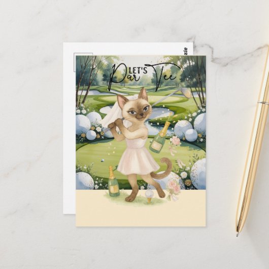Golfer Save the Date Bride Bachelorette Postkarte (Vorderseite/Rückseite Beispiel)