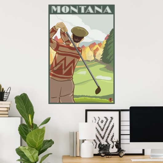 Golfer Scene - Montana Poster (Heimbüro)