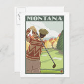 Golfer SceneMontanaVintage Reiseplakat Postkarte (Vorne/Hinten)