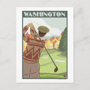 Golfer SceneWashingtonVintage Travel Poster Postkarte