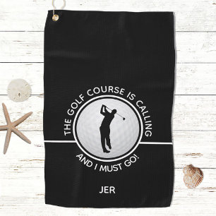 Golfer-Silhouette Golfkurs Schwarz-weißes Angebot Golfhandtuch
