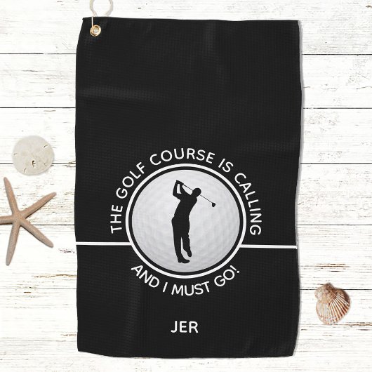 Golfer-Silhouette Golfkurs Schwarz-weißes Angebot Golfhandtuch